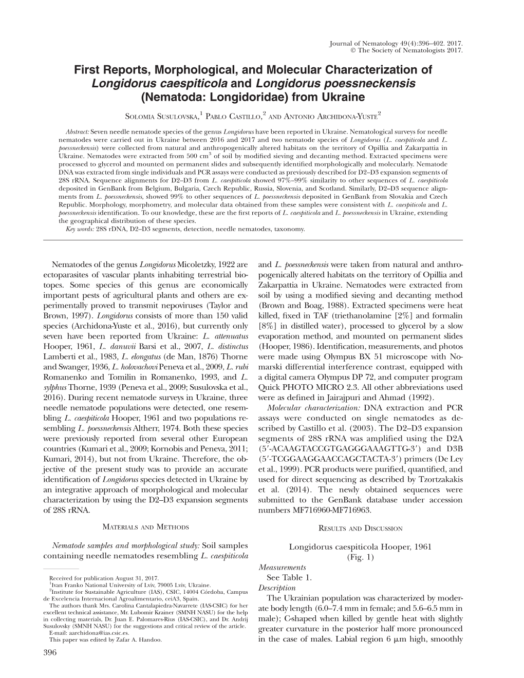 Nematoda: Longidoridae) from Ukraine