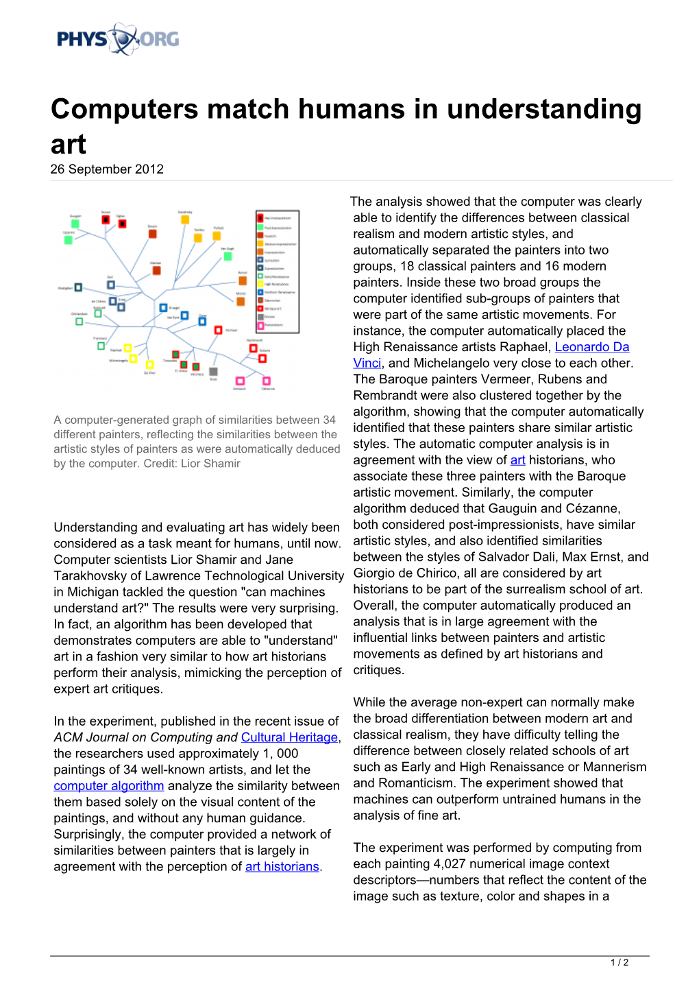 Computers Match Humans in Understanding Art 26 September 2012