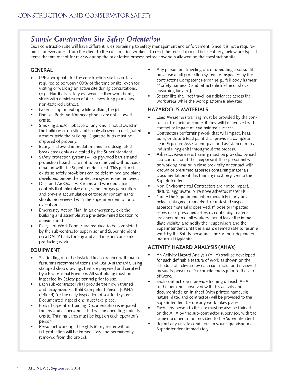 Sample Construction Site Safety Orientation Each Construction Site Will Have Different Rules Pertaining to Safety Management and Enforcement