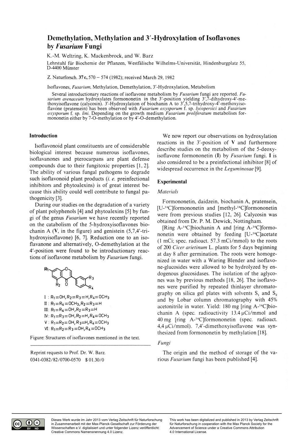 Hydroxylation of Isoflavones Bv Fusarium Fungi K.-M