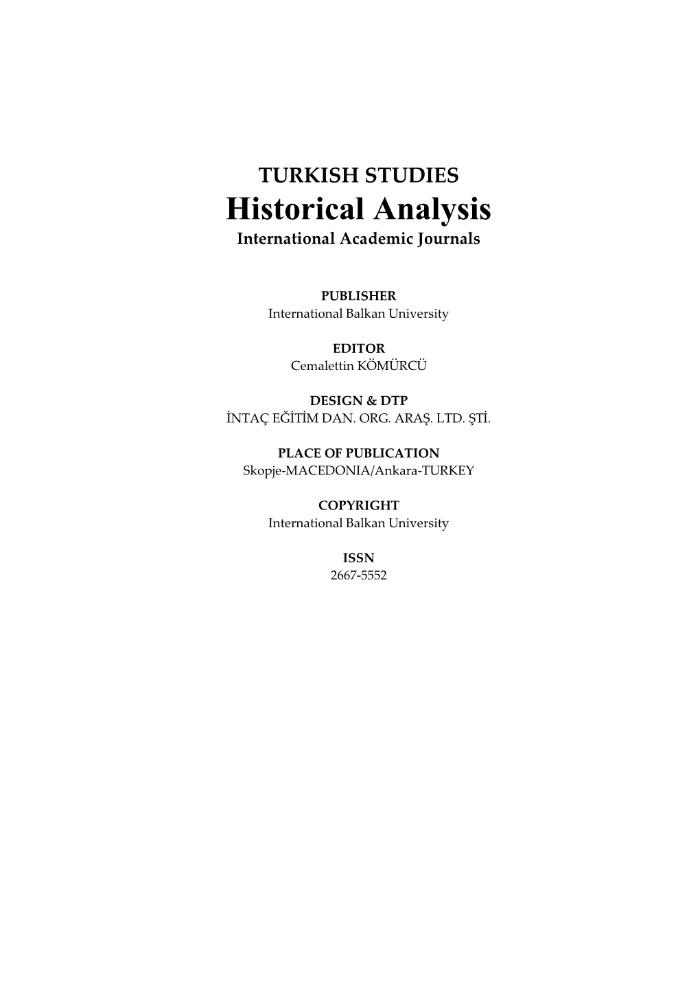 Historical Analysis International Academic Journals