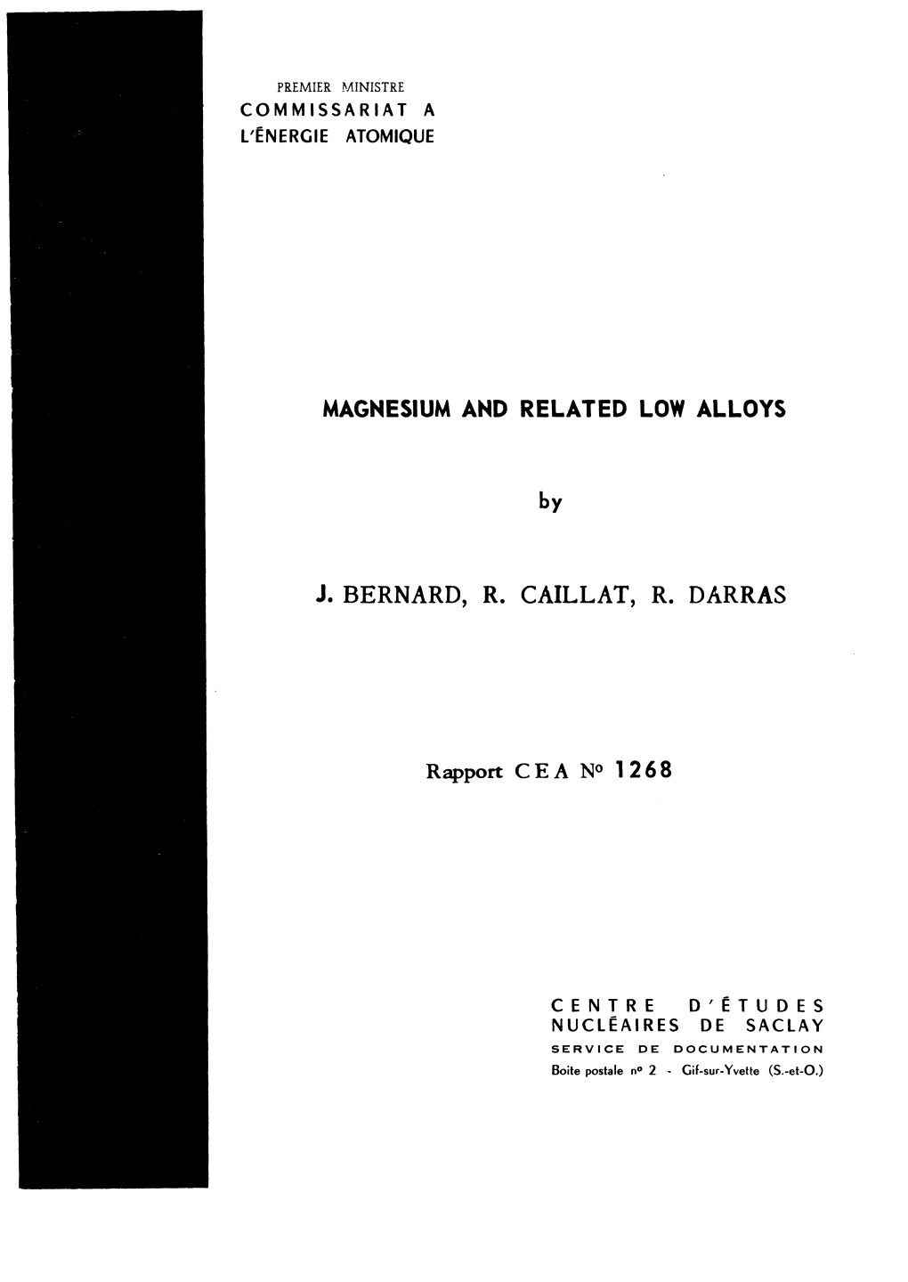 MAGNESIUM and RELATED LOW ALLOY S by J. BERNARD, R