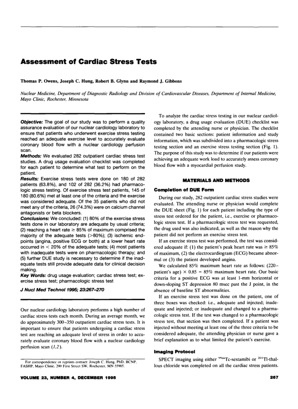 Assessment of Cardiac Stress Tests