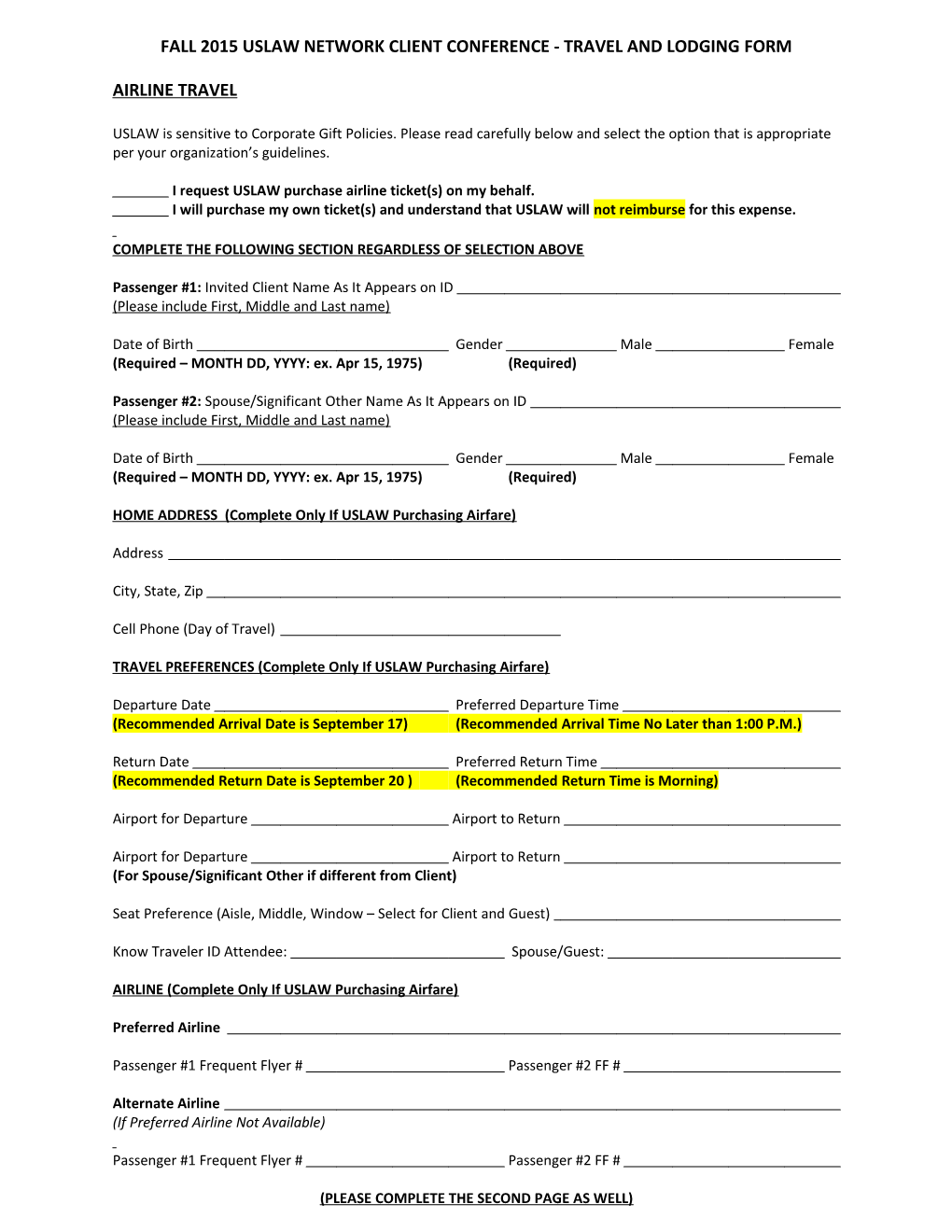 Spring 2011 Uslaw Network Client Conference - Travel and Lodging Form