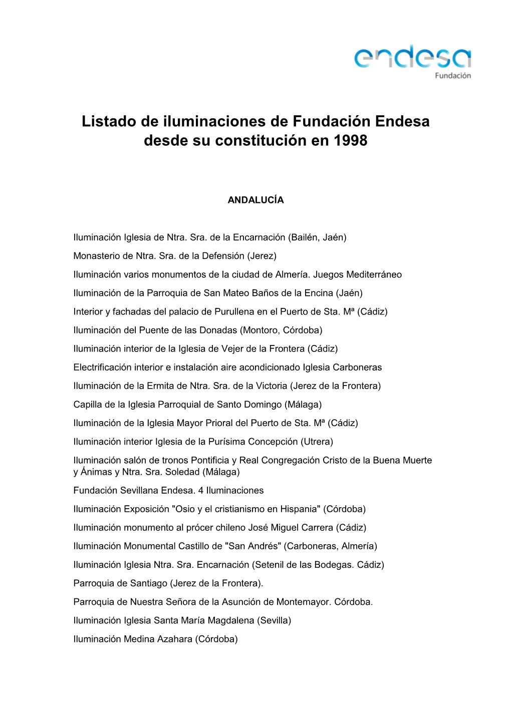 Proyectos De Iluminación Fundación Endesa Desde 1998