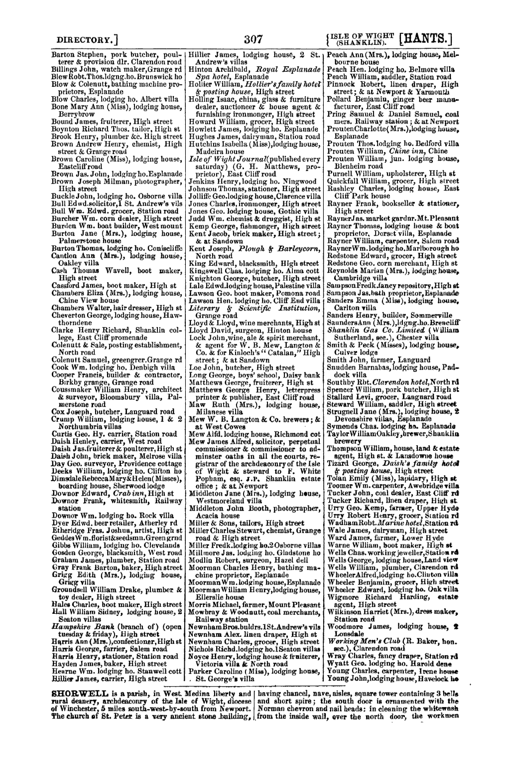 Wight Directory.] 307 { (Shanklin)