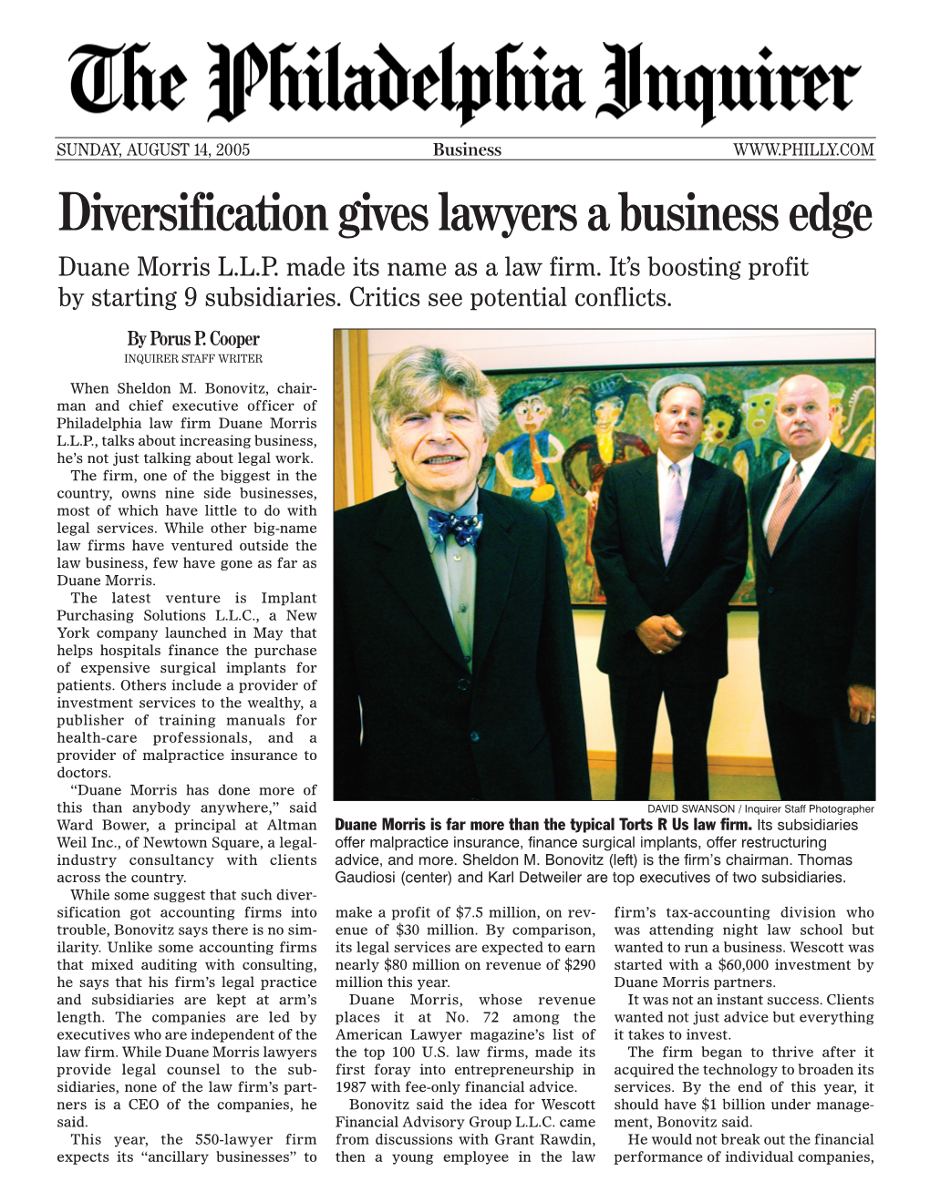 Diversification Gives Lawyers a Business Edge Duane Morris L.L.P