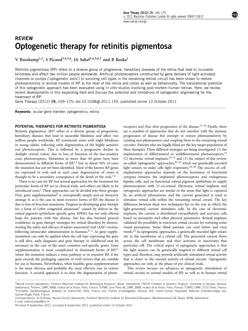 Optogenetic Therapy for Retinitis Pigmentosa