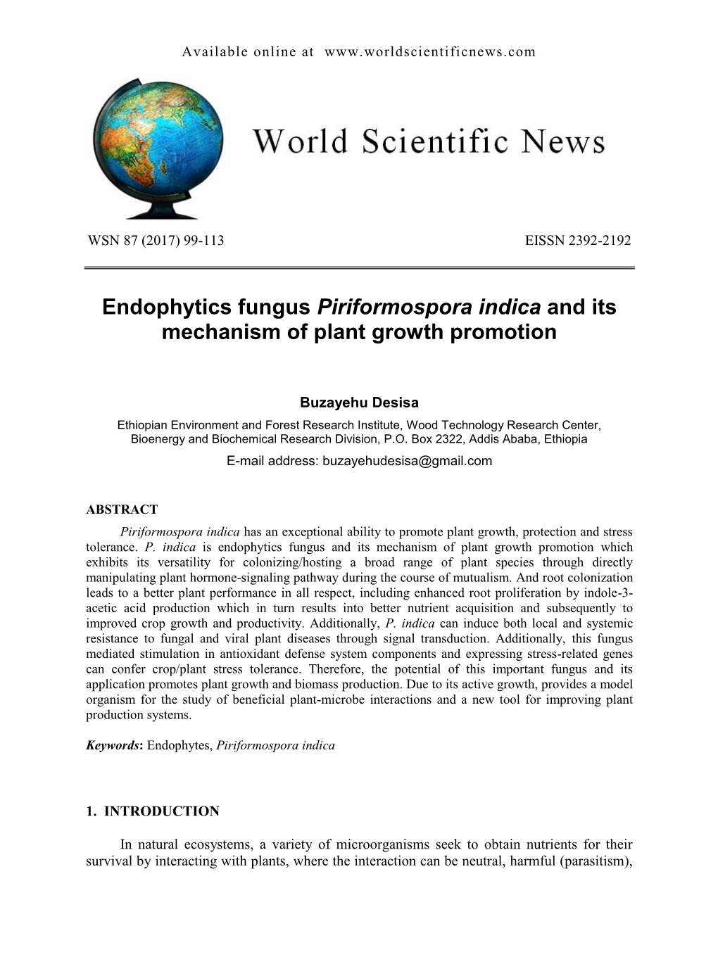 Endophytics Fungus Piriformospora Indica and Its Mechanism of Plant Growth Promotion