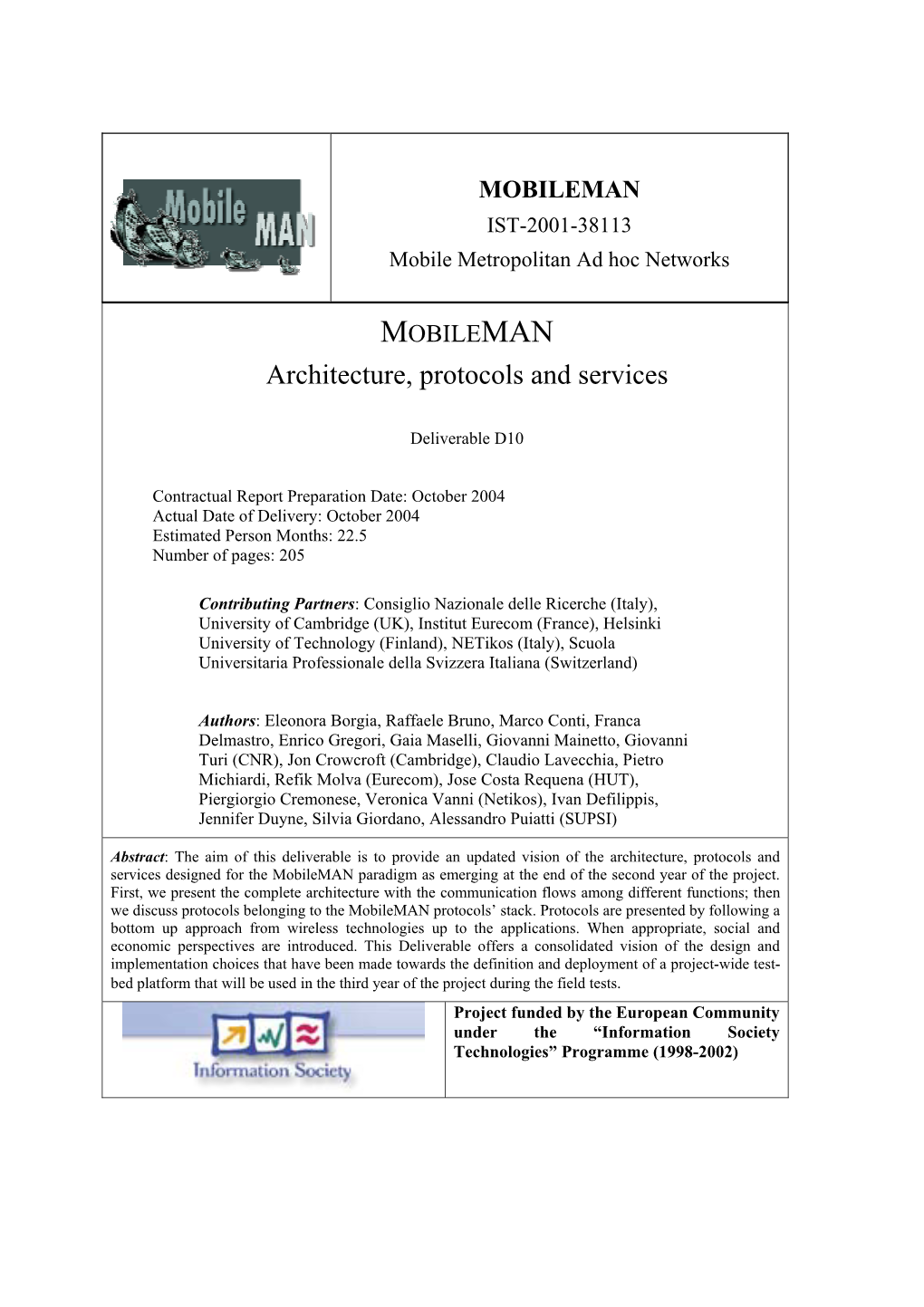 Mobileman Architecture, Protocols, and Services