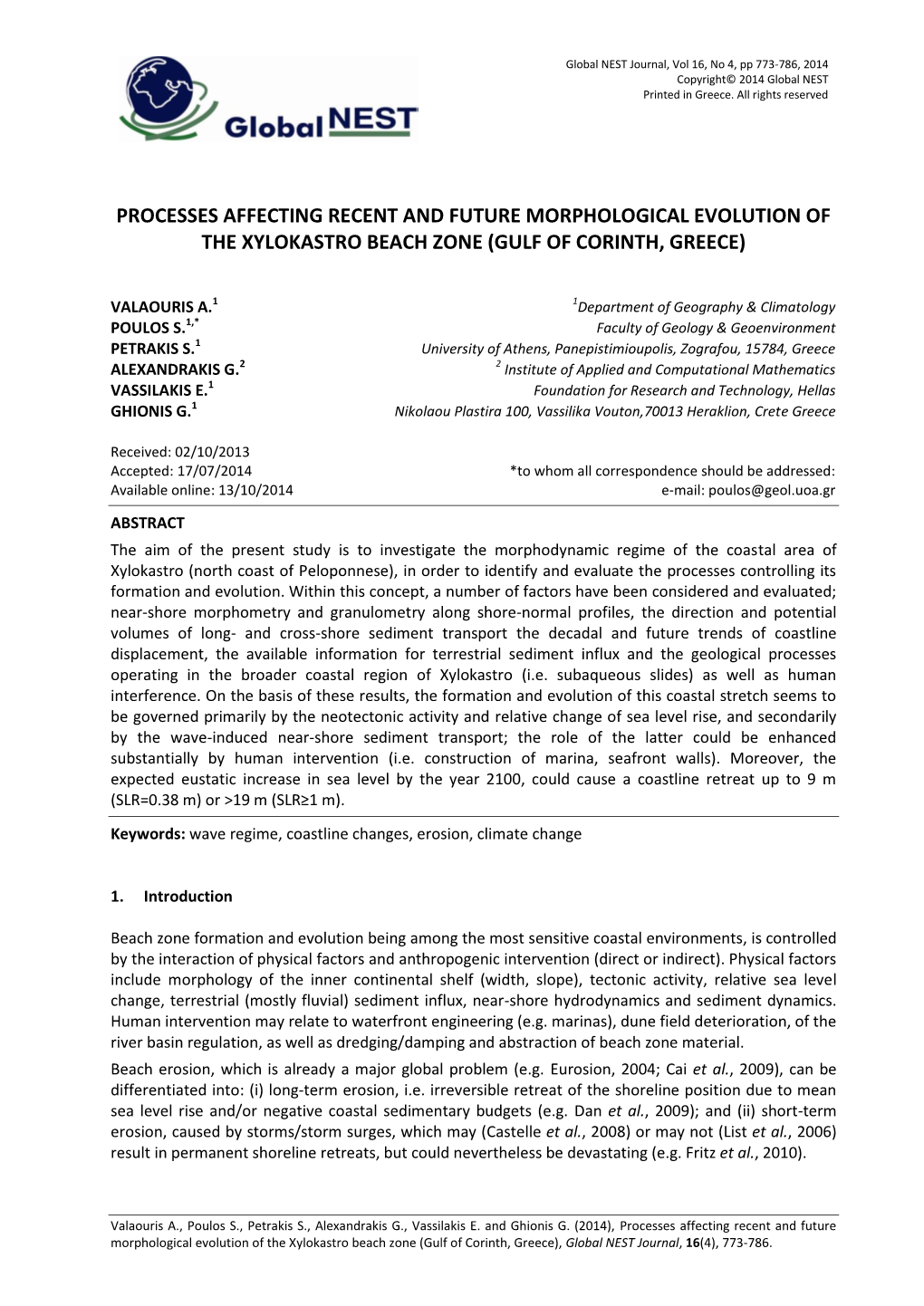 Processes Affecting Recent and Future Morphological Evolution of the Xylokastro Beach Zone (Gulf of Corinth, Greece)