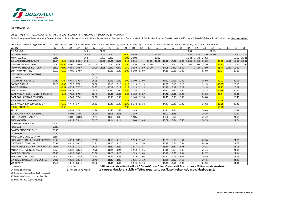 Libretto Orario Linea: 034 As ACCIAROLI
