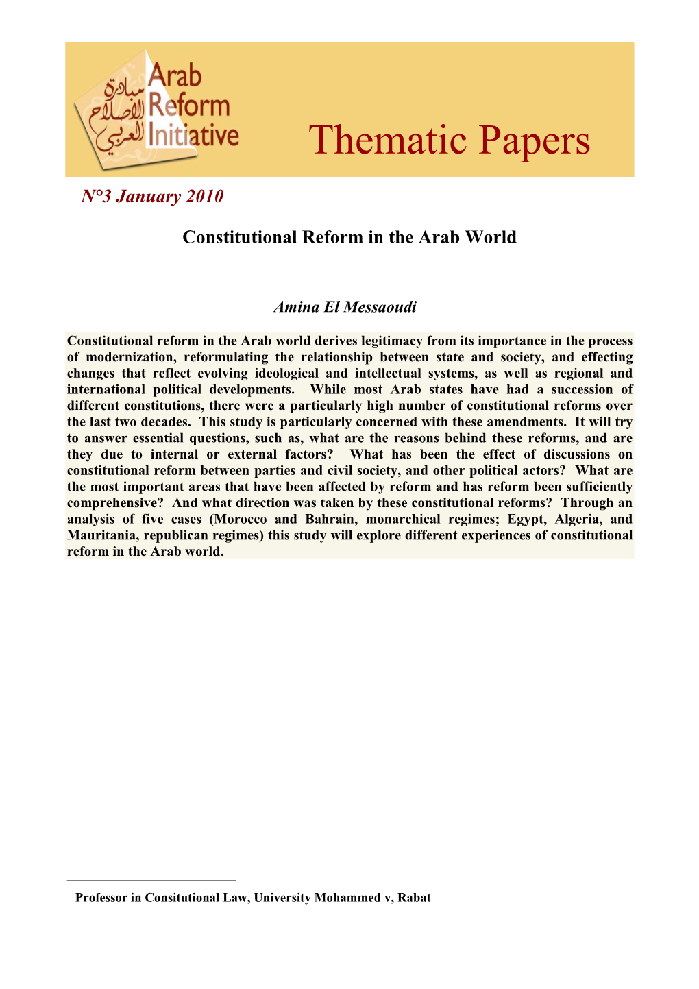 ARI Thematic Paper 3, A. Al Messaoudi, Constitutional Reform