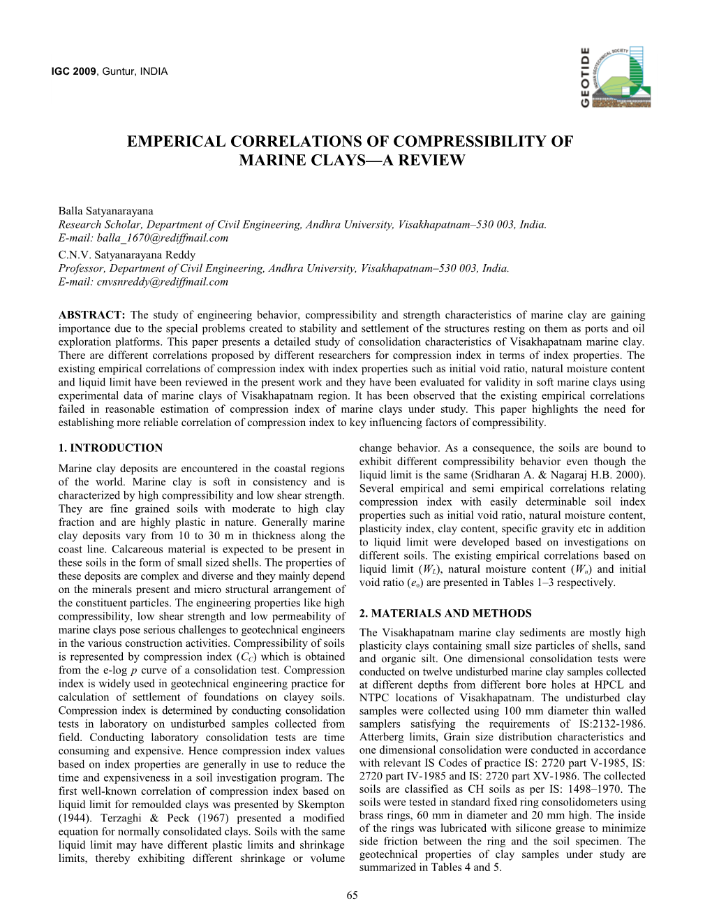 Emperical Correlations of Compressibility Of