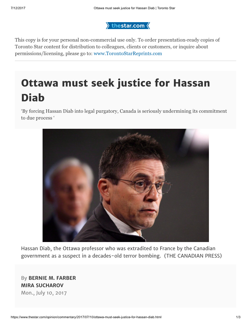 Ottawa Must Seek Justice for Hassan Diab | Toronto Star