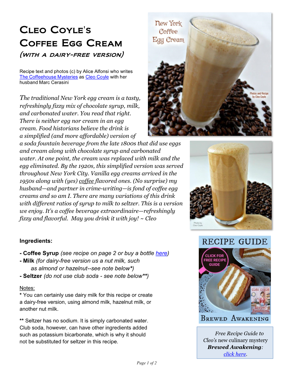 Cleo Coyle's Coffee Egg Cream (With a Dairy-Free Version)