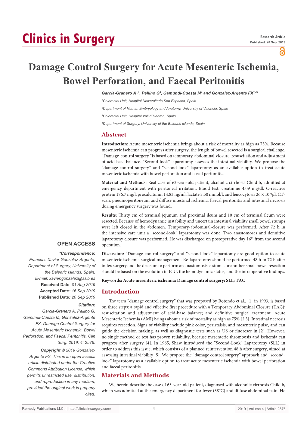 Damage Control Surgery for Acute Mesenteric Ischemia, Bowel Perforation, and Faecal Peritonitis