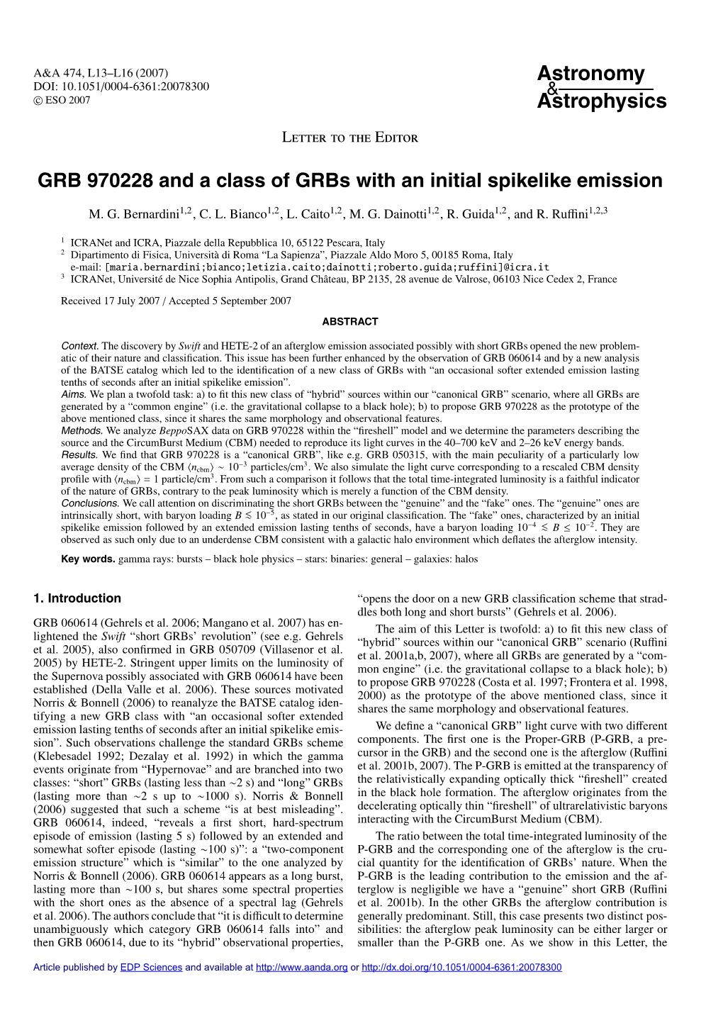 GRB 970228 and a Class of Grbs with an Initial Spikelike Emission