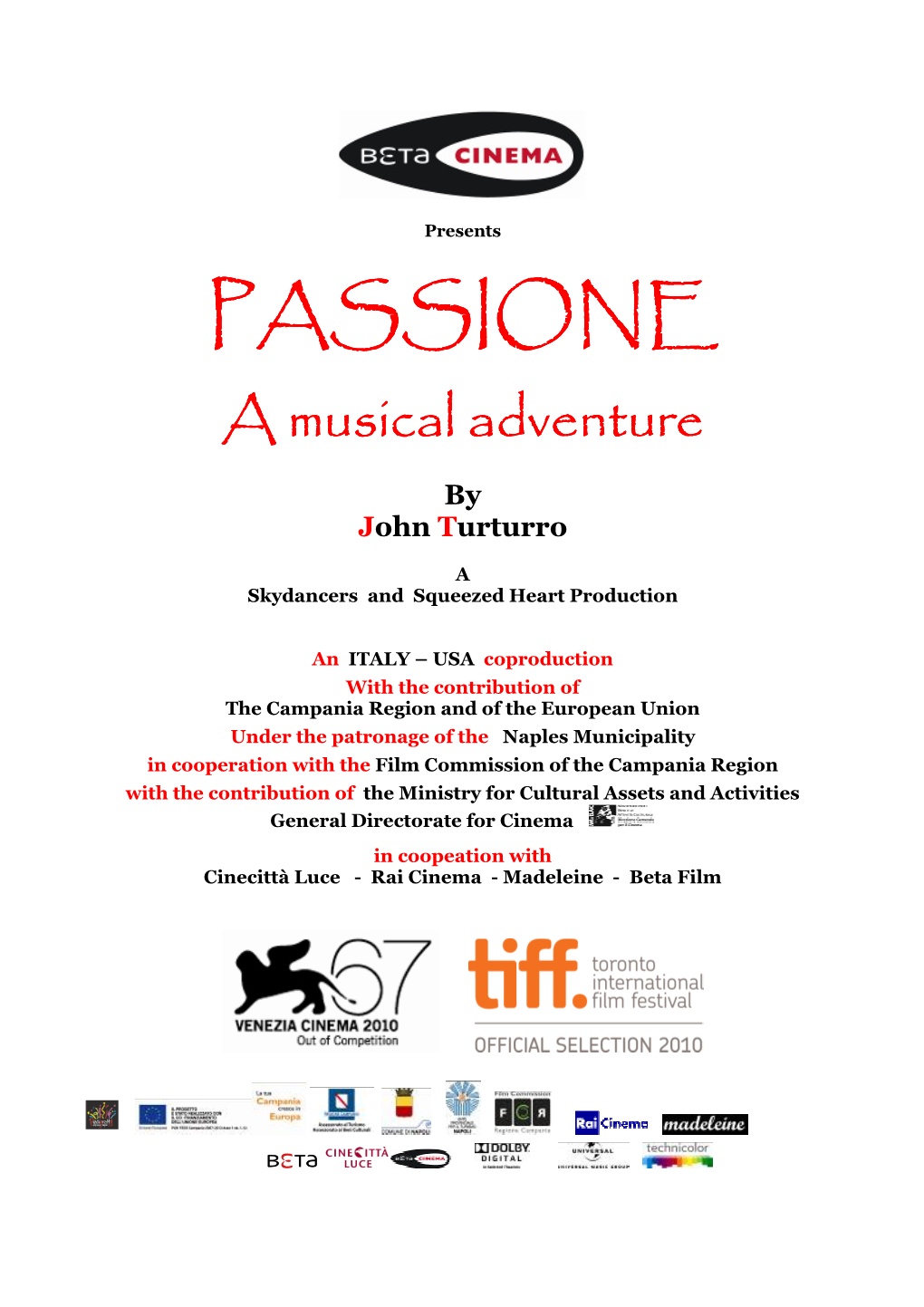 Presskit PASSIONE a MUSICAL ADVENTURE TORONTO