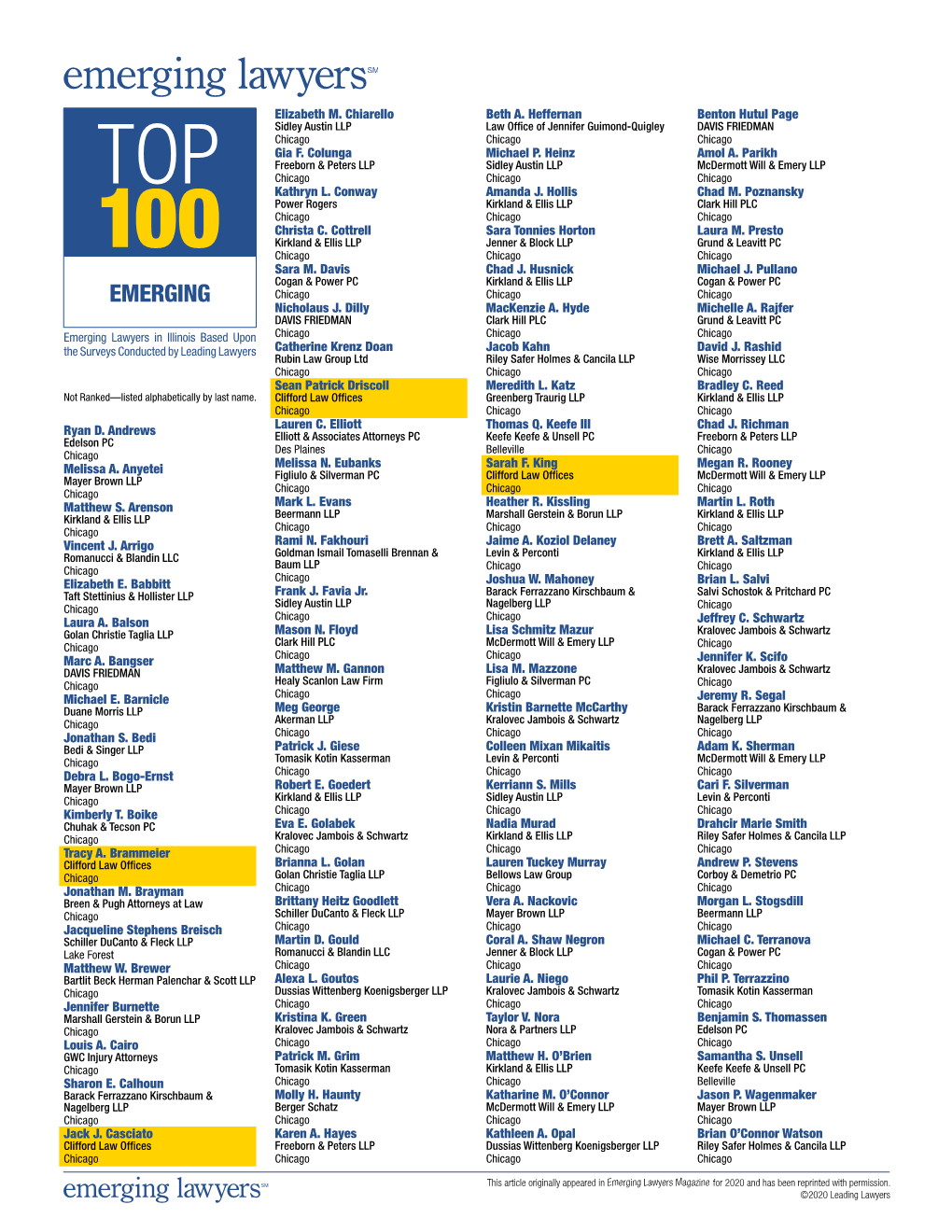 Top 100 Emerging Lawyers in Illinois