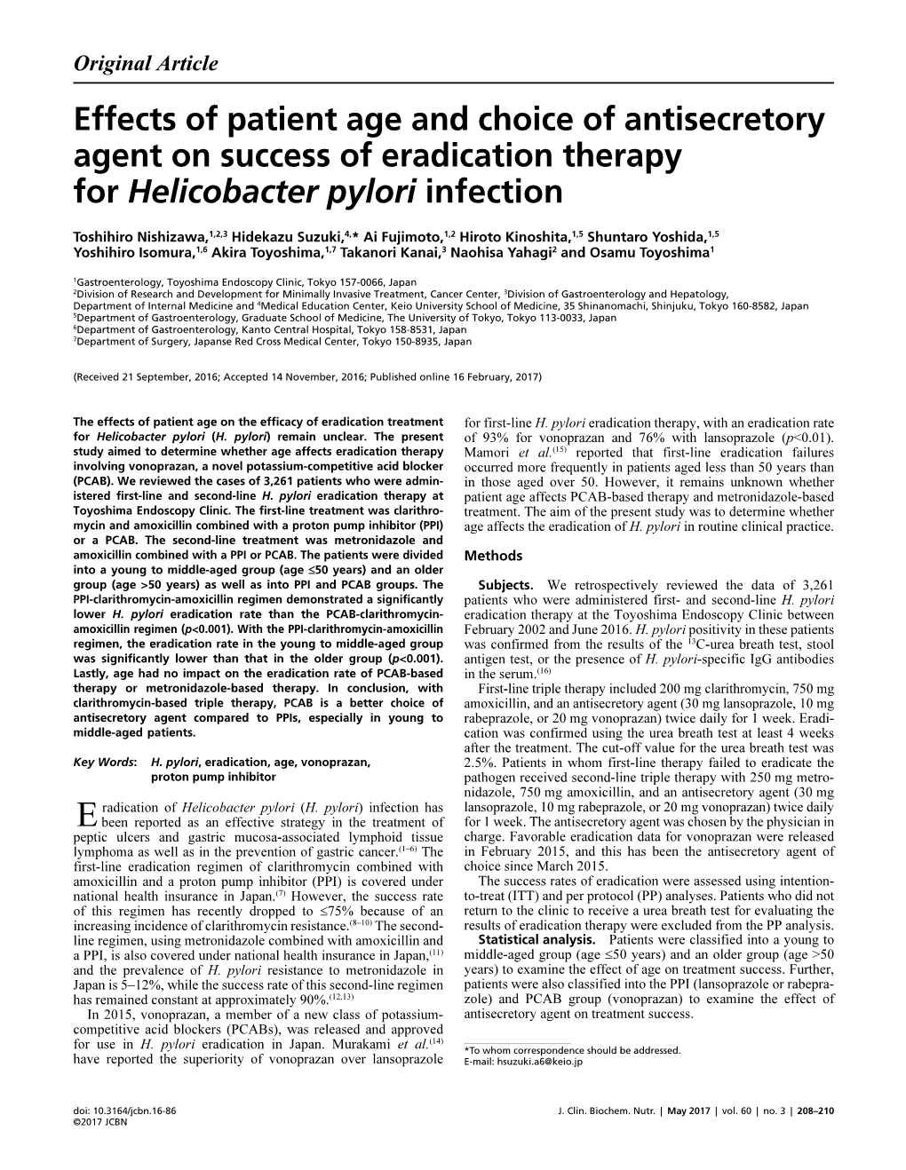 Effects of Patient Age and Choice of Antisecretory Agent on Success Of