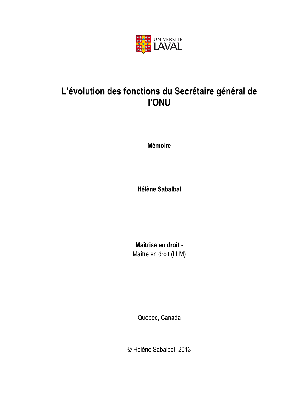 L'évolution Des Fonctions Du Secrétaire Général De L'onu