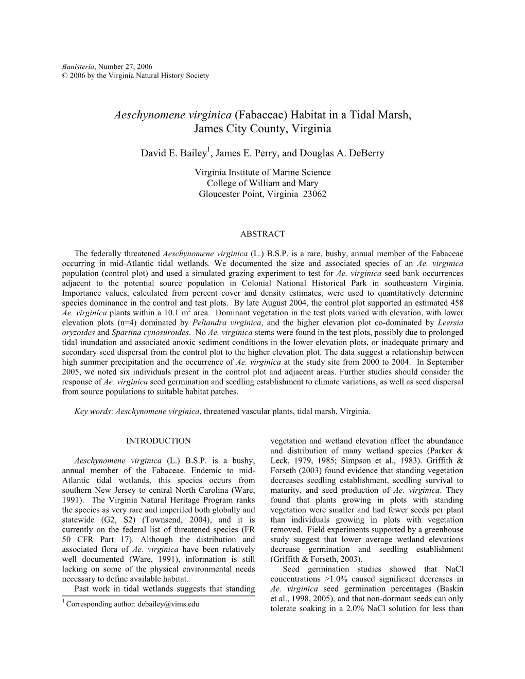 A Simulated Grazing Study on Aeschynomene Virginica Habitat In