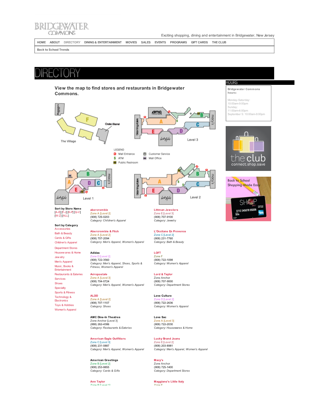 View the Map to Find Stores and Restaurants in Bridgewater Commons