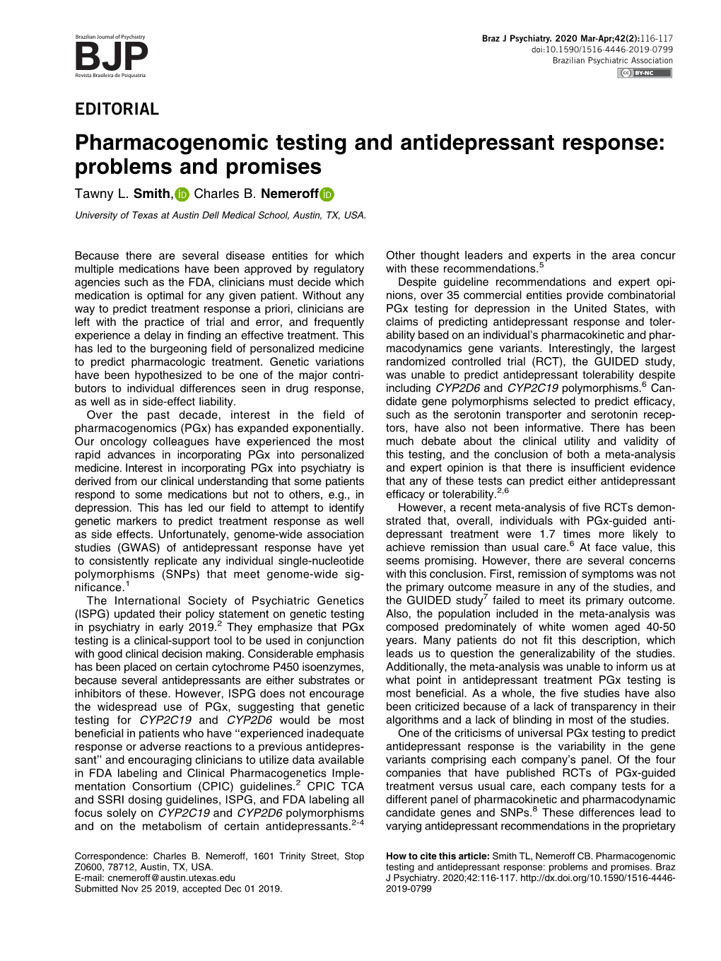 Pharmacogenomic Testing and Antidepressant Response: Problems and Promises Tawny L