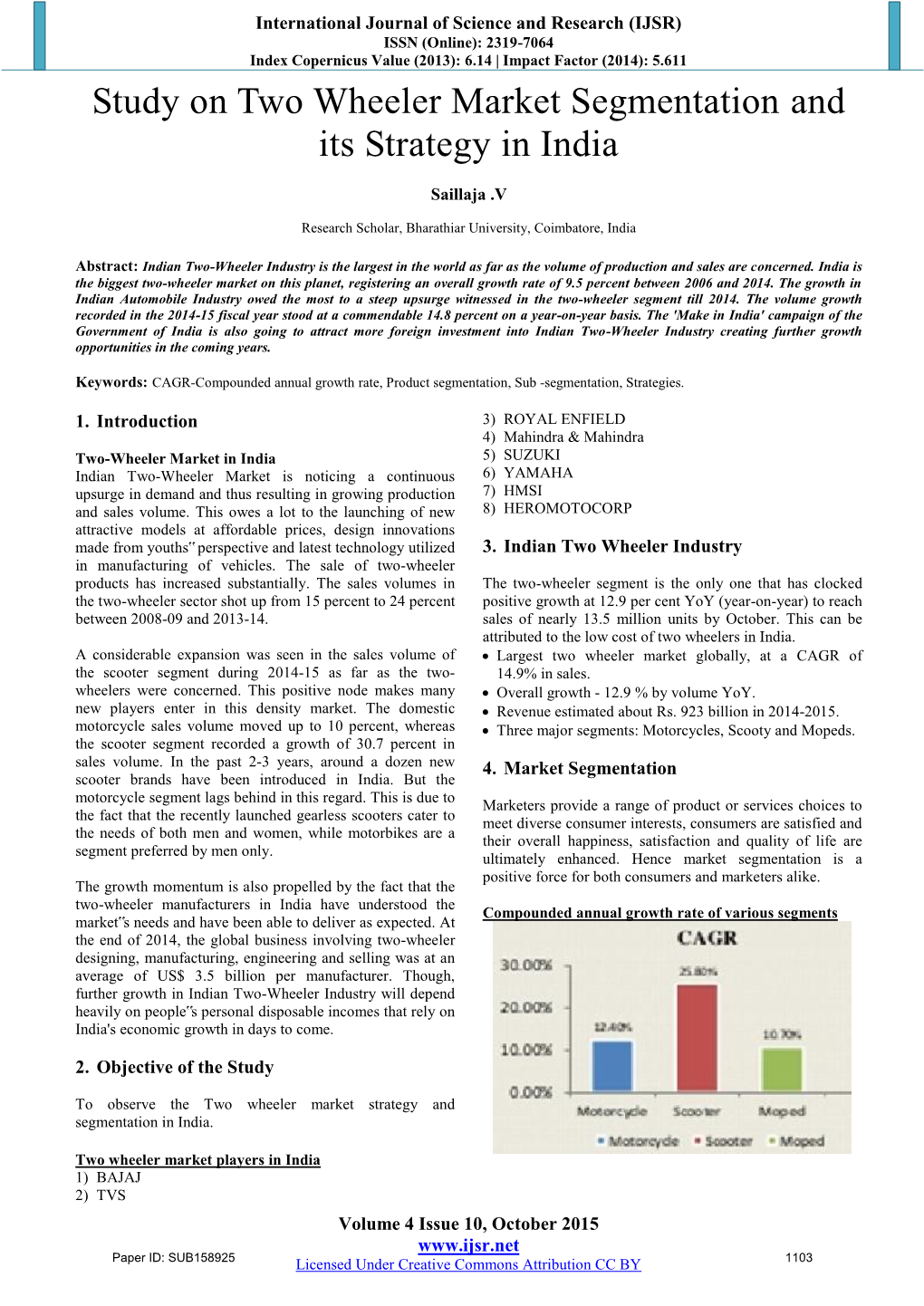 Study on Two Wheeler Market Segmentation and Its Strategy in India