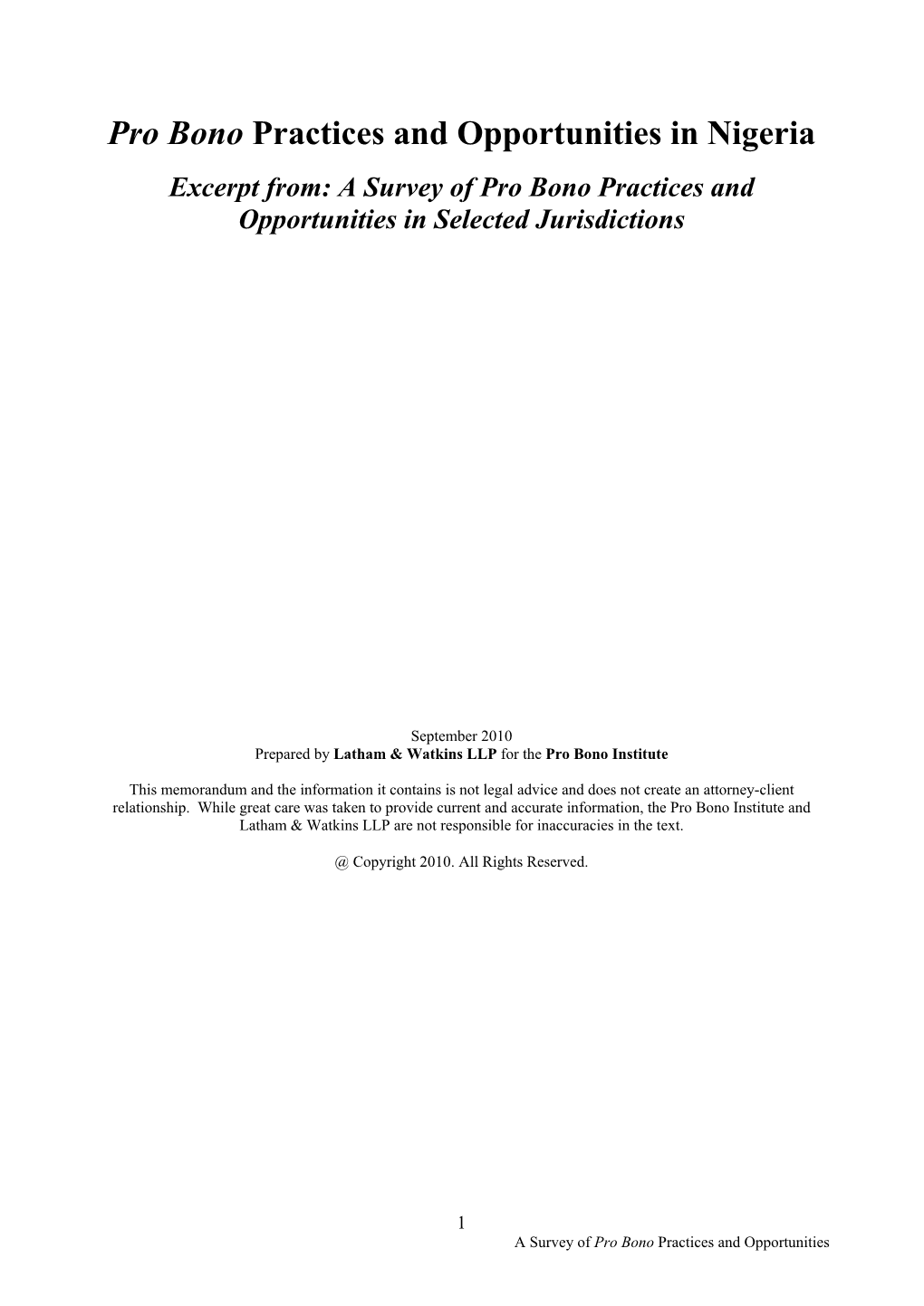 Nigeria Excerpt From: a Survey of Pro Bono Practices and Opportunities in Selected Jurisdictions