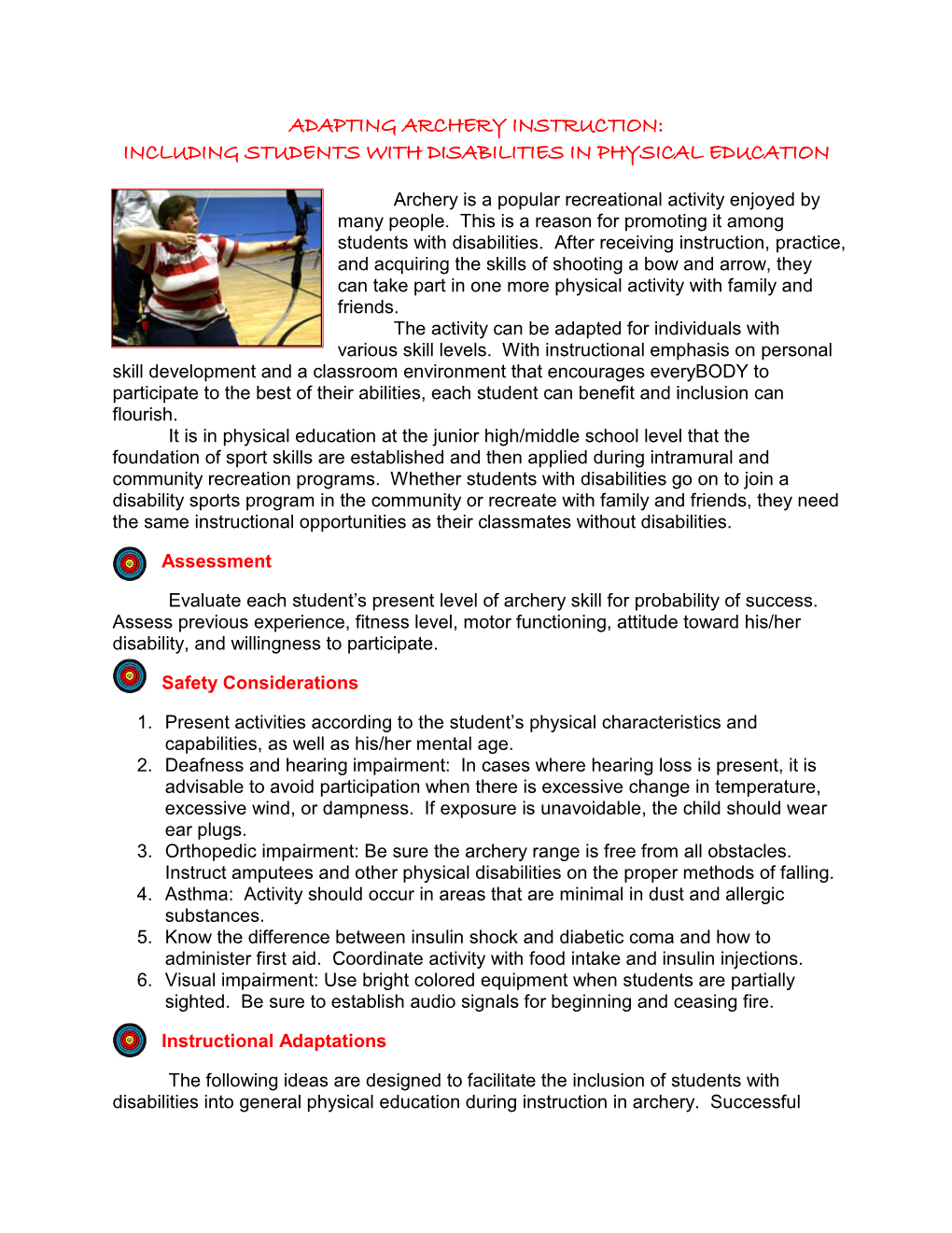 Adapting Archery Instruction: Including Students with Disabilities in Physical Education