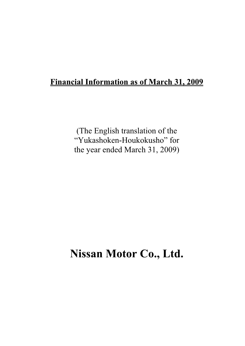 Financial Information As of March 31, 2009