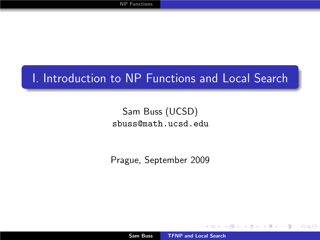 I. Introduction to NP Functions and Local Search