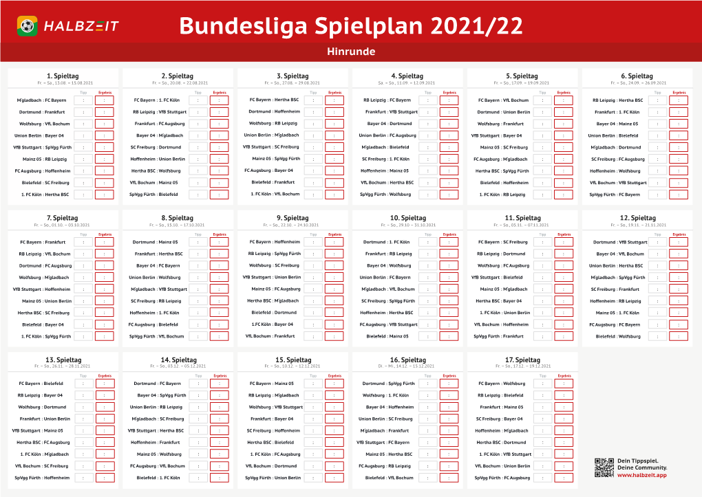 Bundesliga Spielplan 2021/22 Hinrunde