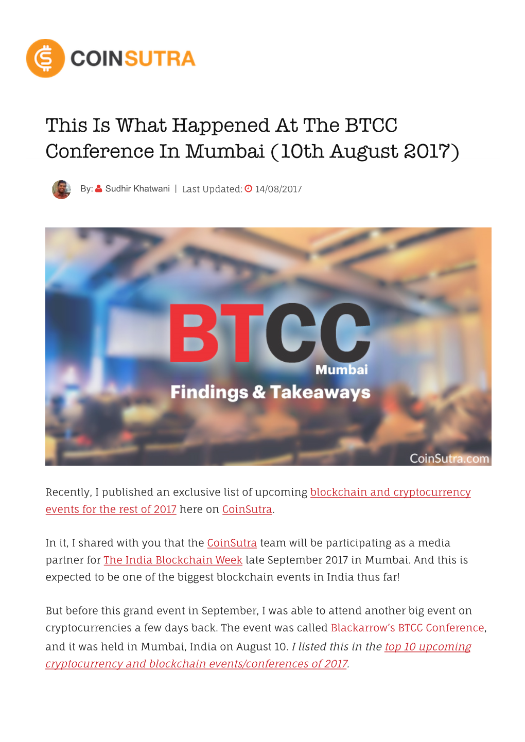 This Is What Happened at the BTCC Conference in Mumbai (10Th August 2017)