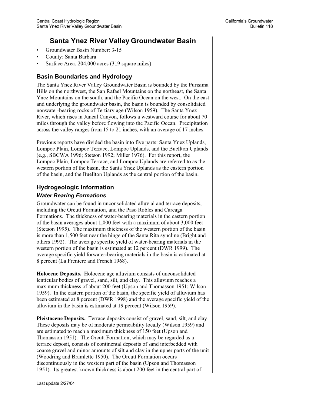 Santa Ynez River Valley Groundwater Basin Bulletin 118