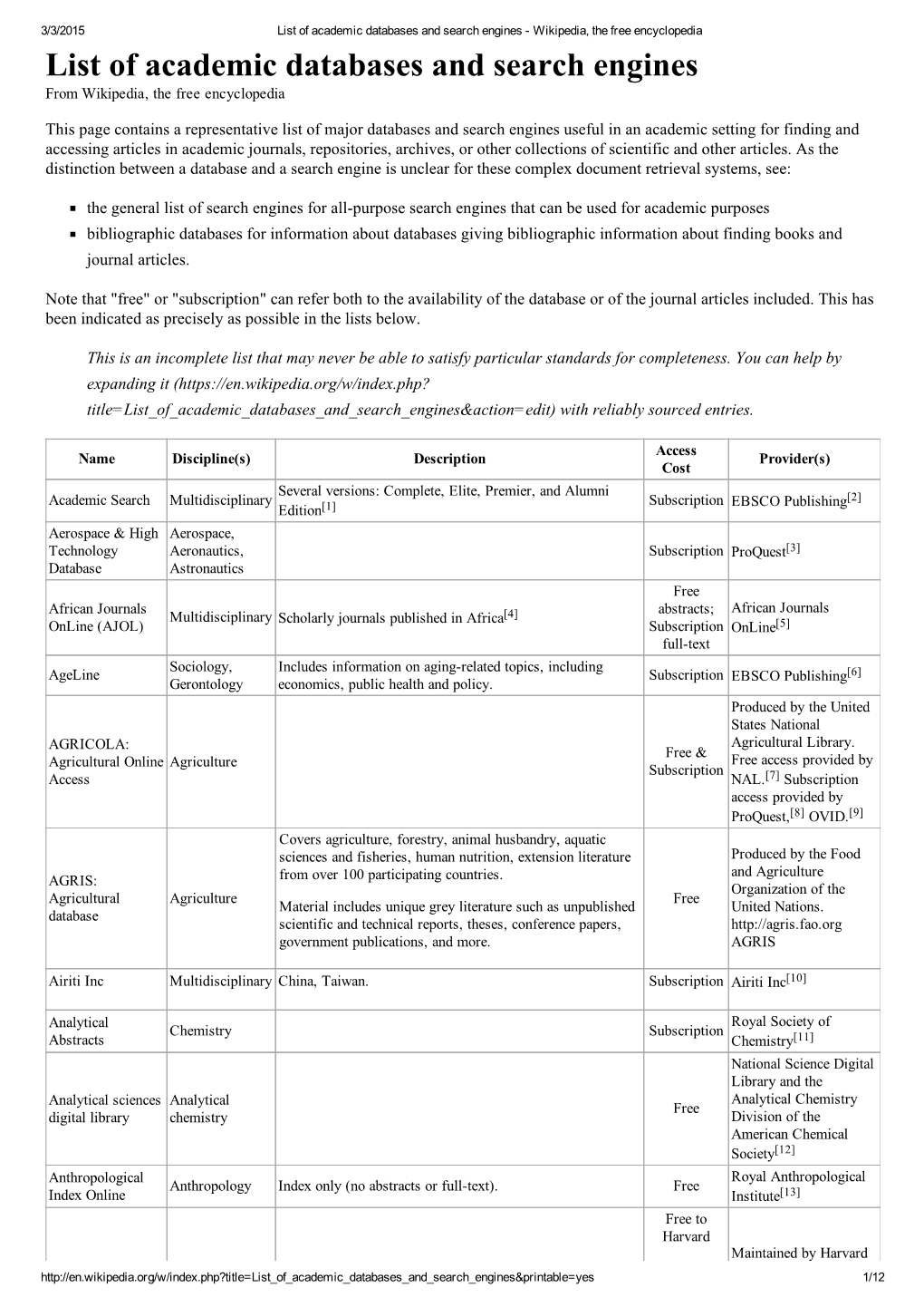 List of Academic Databases and Search Engines ­ Wikipedia, the Free Encyclopedia List of Academic Databases and Search Engines from Wikipedia, the Free Encyclopedia