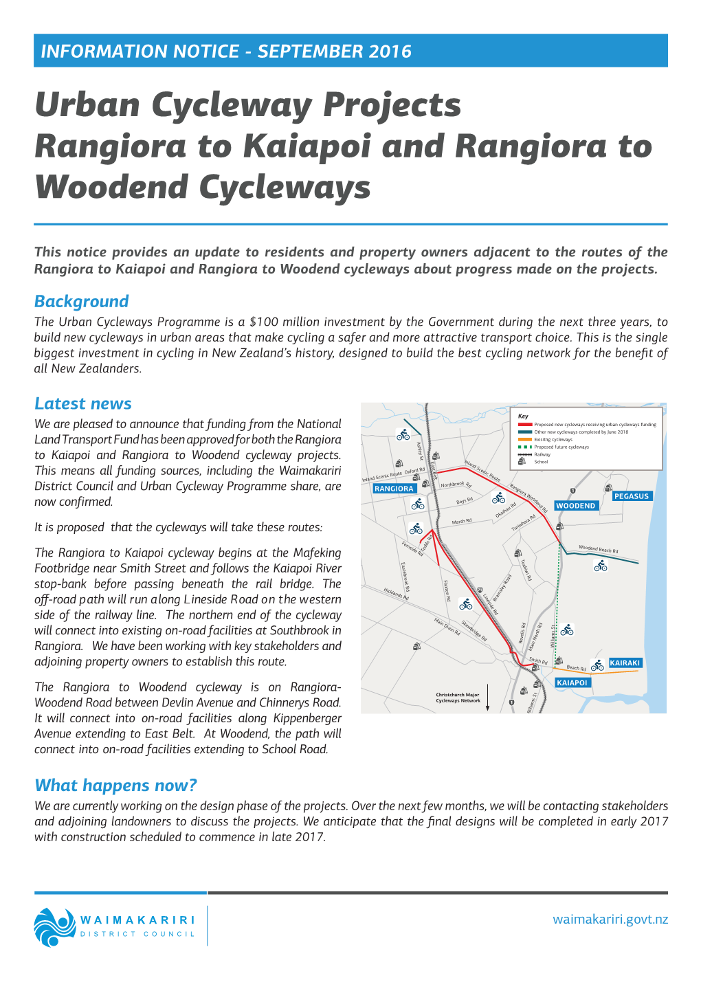 Urban Cycleway Projects Rangiora to Kaiapoi and Rangiora to Woodend Cycleways