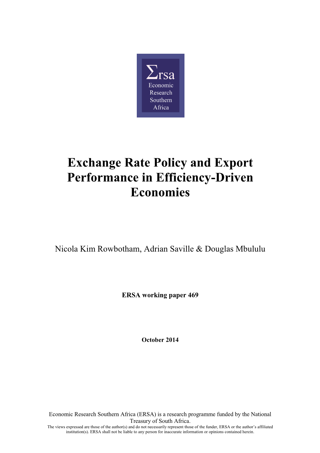 Exchange Rate Policy and Export Performance in Efficiency-Driven Economies