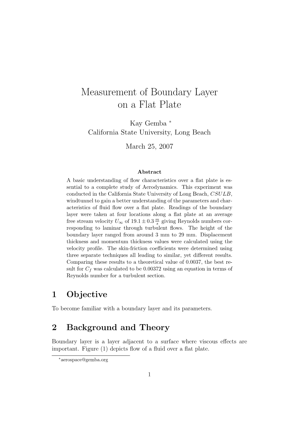 Measurement of Boundary Layer on a Flat Plate