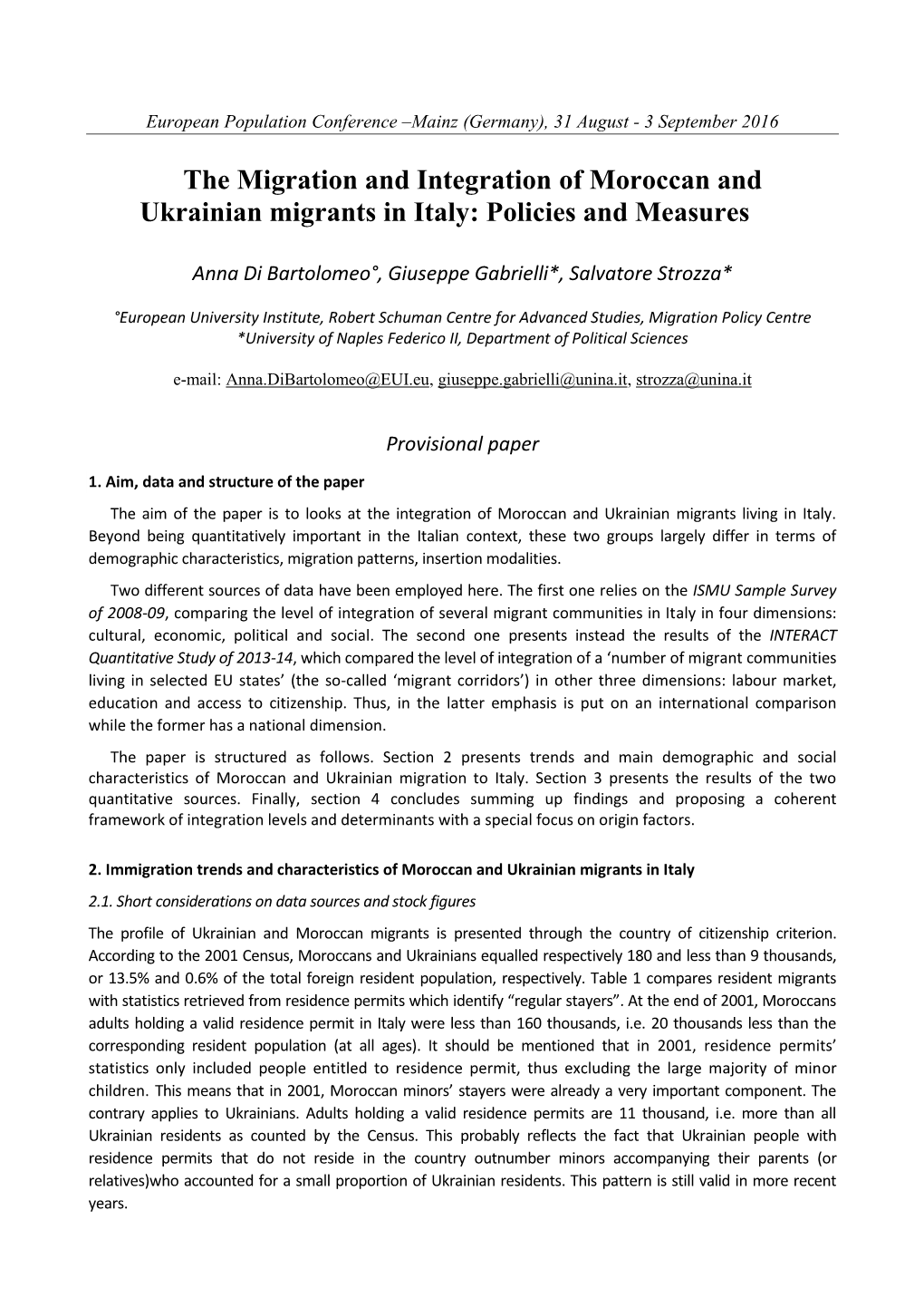 The Migration and Integration of Moroccan and Ukrainian Migrants in Italy: Policies and Measures