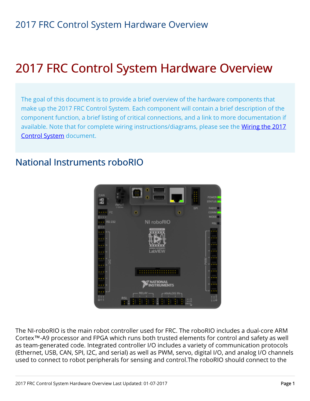 2017 FRC Control System Hardware Overview