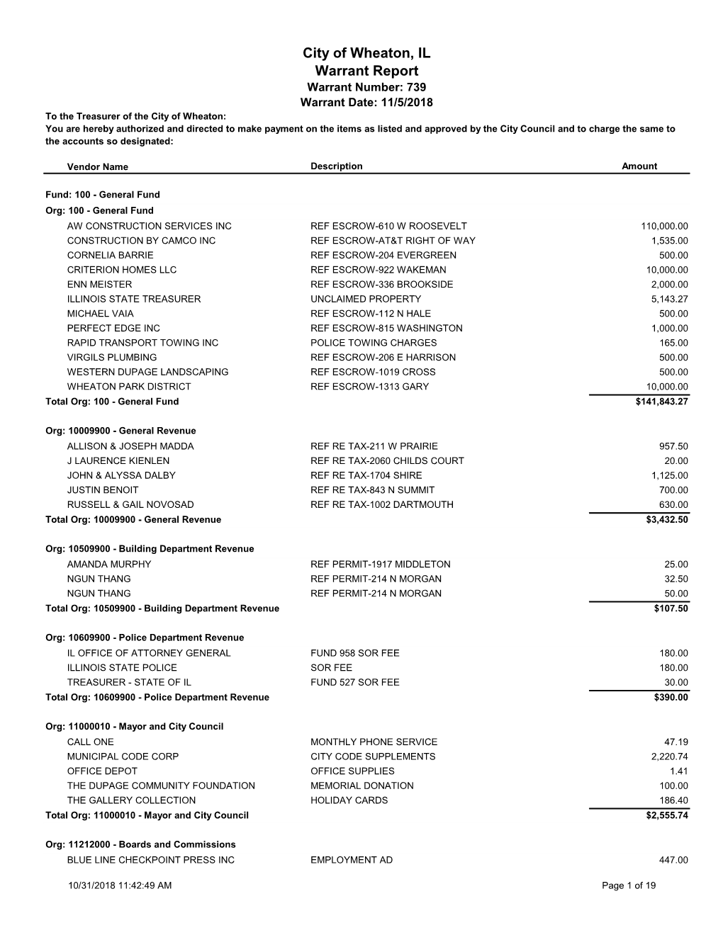 City of Wheaton, IL Warrant Report