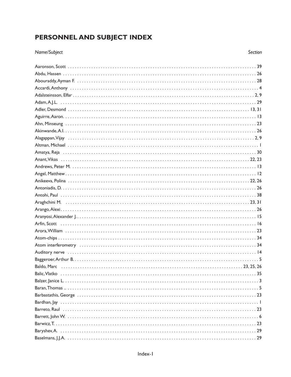 Personnel and Subject Index