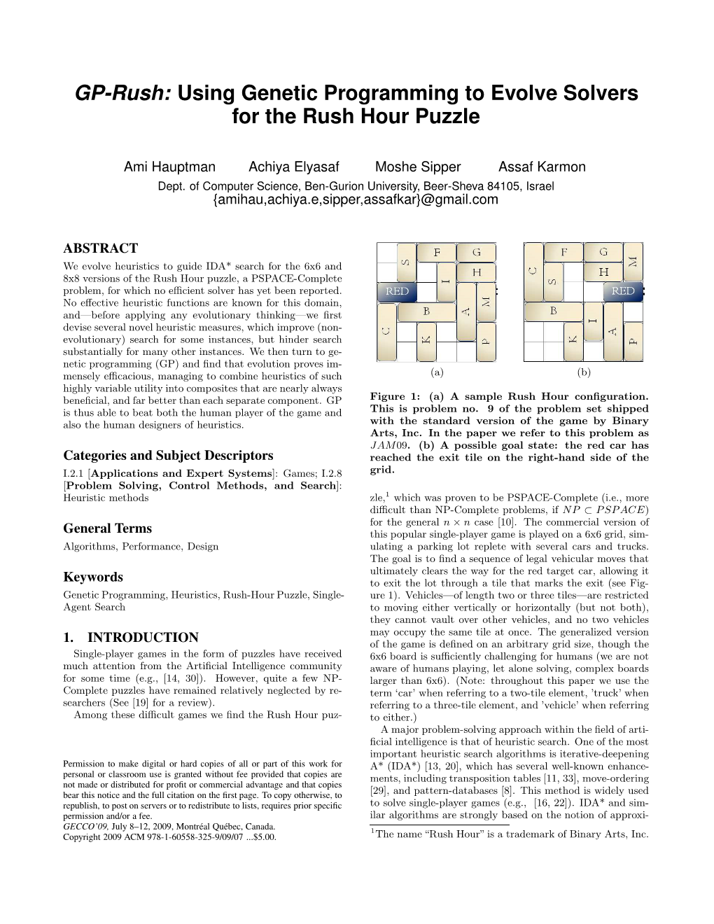 Using Genetic Programming to Evolve Solvers for the Rush Hour Puzzle