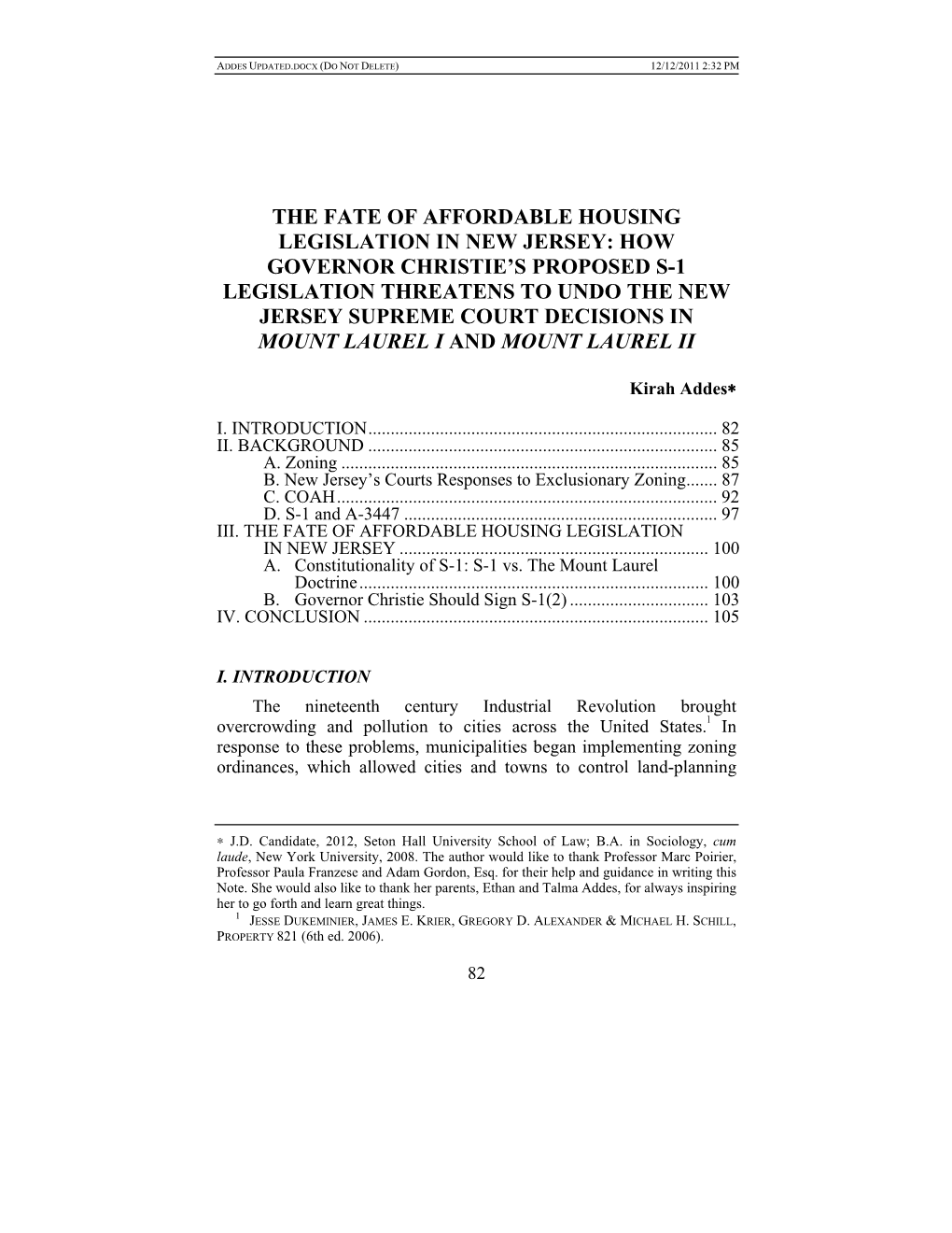 The Fate of Affordable Housing Legislation in New Jersey: How