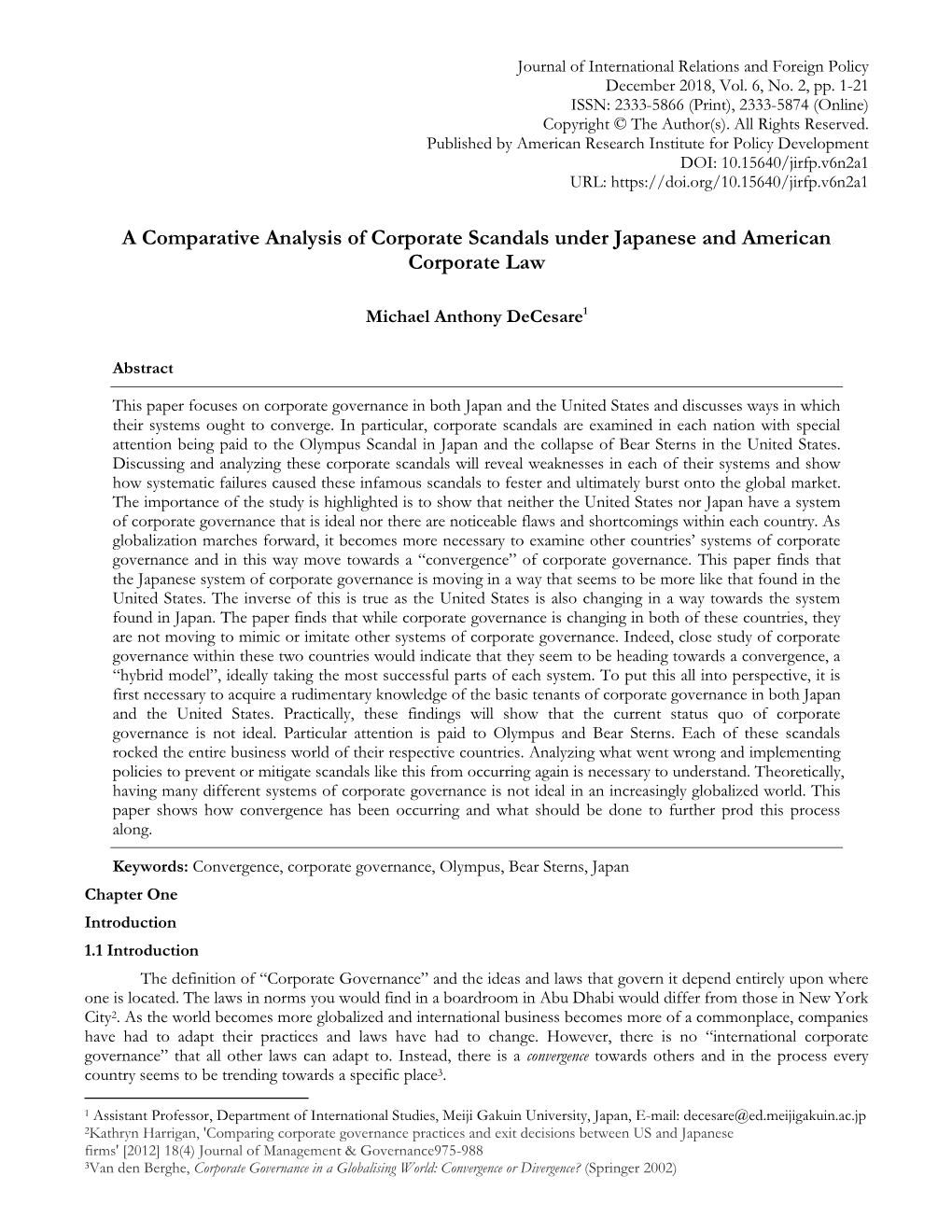 A Comparative Analysis of Corporate Scandals Under Japanese and American Corporate Law