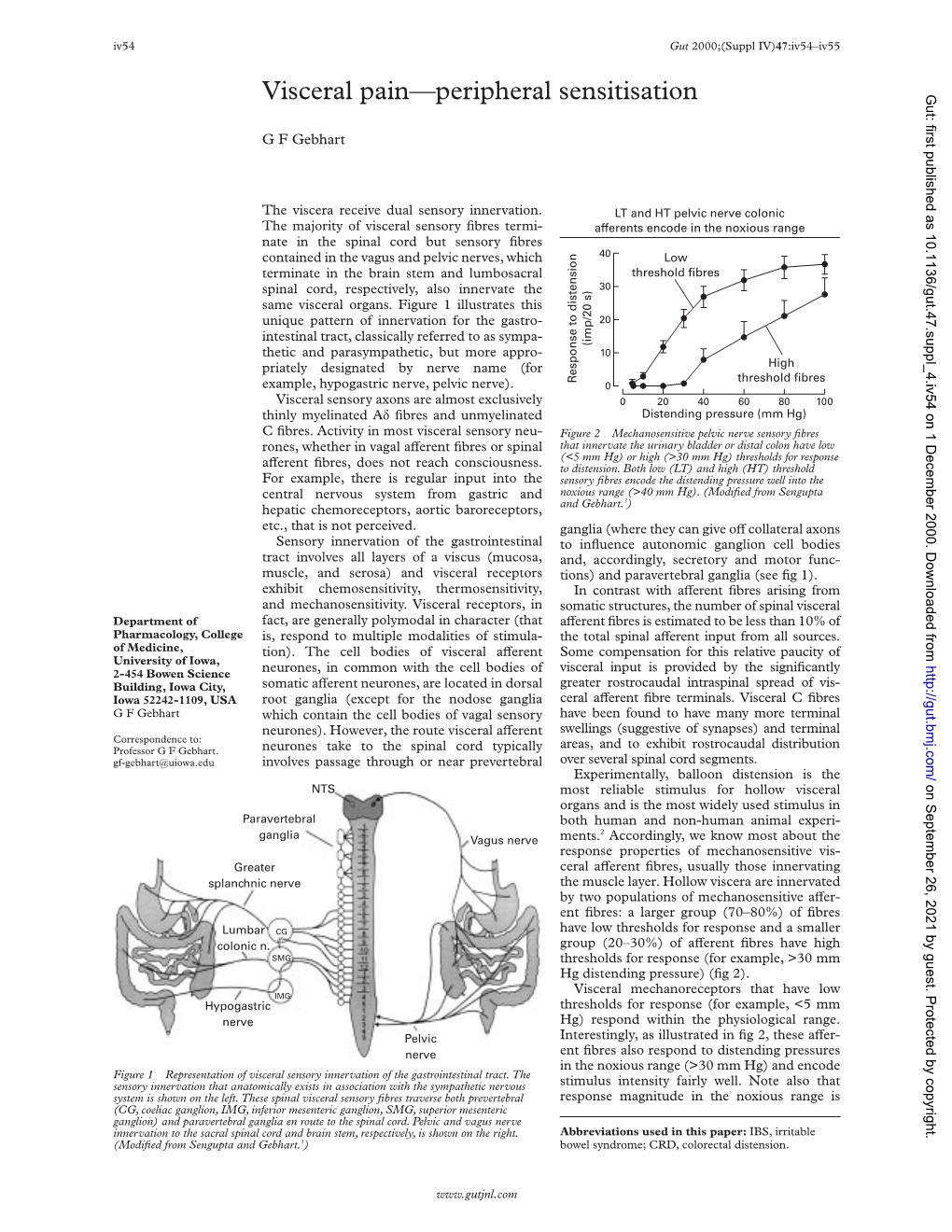 Visceral Pain—Peripheral Sensitisation Gut: First Published As 10.1136/Gut.47.Suppl 4.Iv54 on 1 December 2000