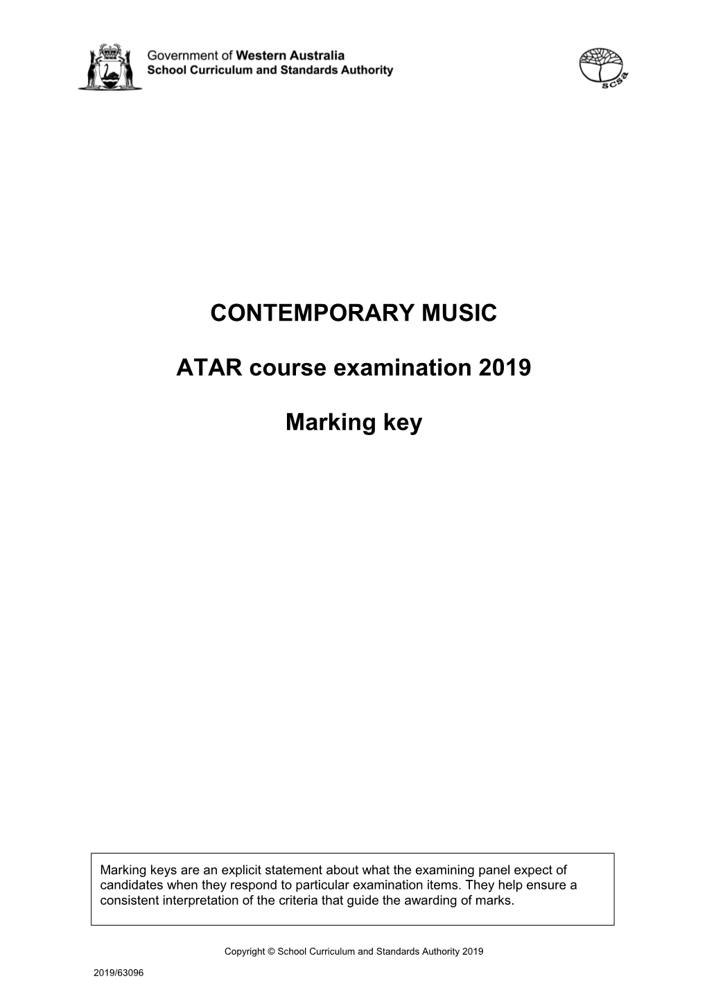 CONTEMPORARY MUSIC ATAR Course Examination 2019 Marking